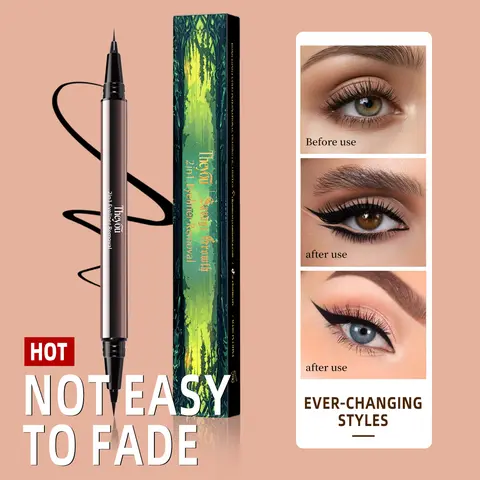 Vegan Double-End Waterproof Liquid Eyeliner (Single Item) - 24-Hour Wear, Creamy Smooth, Smudge-Proof, Youth-Focused Eye Makeup Supplies, Makeup Products