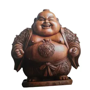 Zhaocai Laughing Buddha Ornament, Big Belly Maitreya Buddha Woodcarving, Home Furnishings, Entrance Halls, Office Decoration, Blessings
