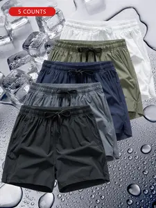 Men’s breathable casual shorts, 5-pack, zippered pockets, drawstring waist, cropped length, beachwear