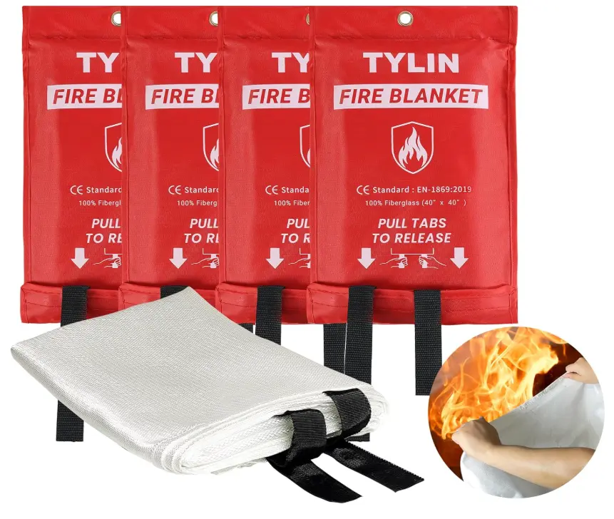 Reusable Heat-Resistant Fire Blanket, Emergency Fire Blanket for Home & Kitchen 40” x 40” - 4 Pack, High Heat Resistant Fire Suppression Blankets for Safety & Kitchen