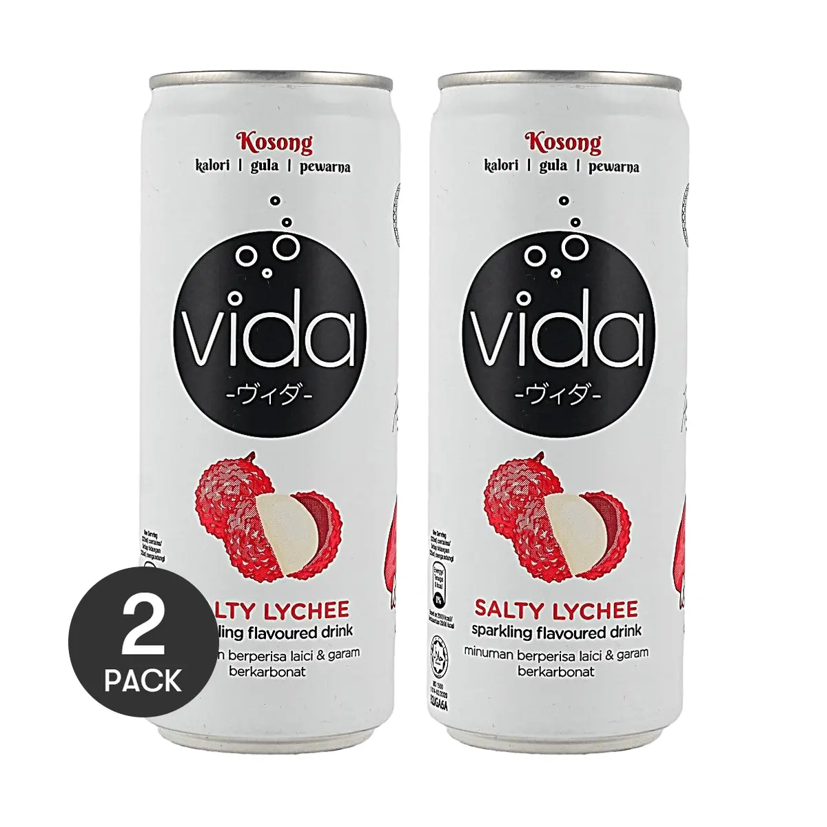 2 Pack VIDA Malaysian Salted Lychee Sparkling Drink 10.99 fl oz Each - 0 Sugar 0 Calorie 0 Fat