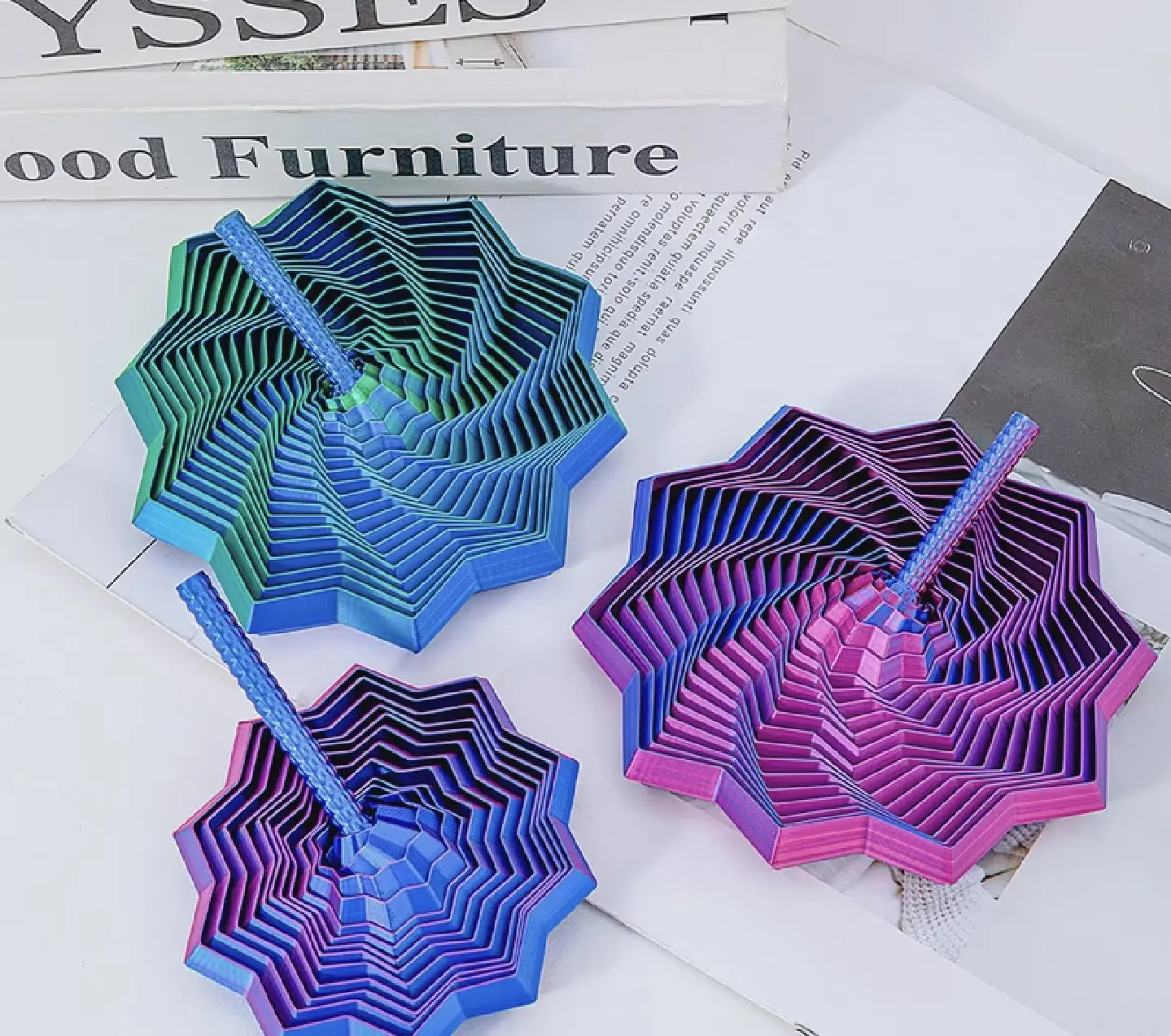 3D Printed Expanded Sensory Fidget Star, New Stress Relief Sensory Whirling Spiral with Handle, Very Satisfying Sight and Sound with Hypnotizing Visual Fidget Toy