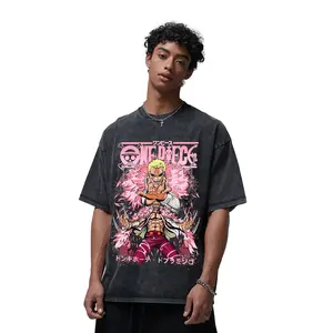 Doflamingo Washed Tee – One Piecee Anime doffy Manga Graphic Front Printed T-Shirt, Menswear Heavy Cotton Unisex Oversize Streetwear Vintage Anime Tee