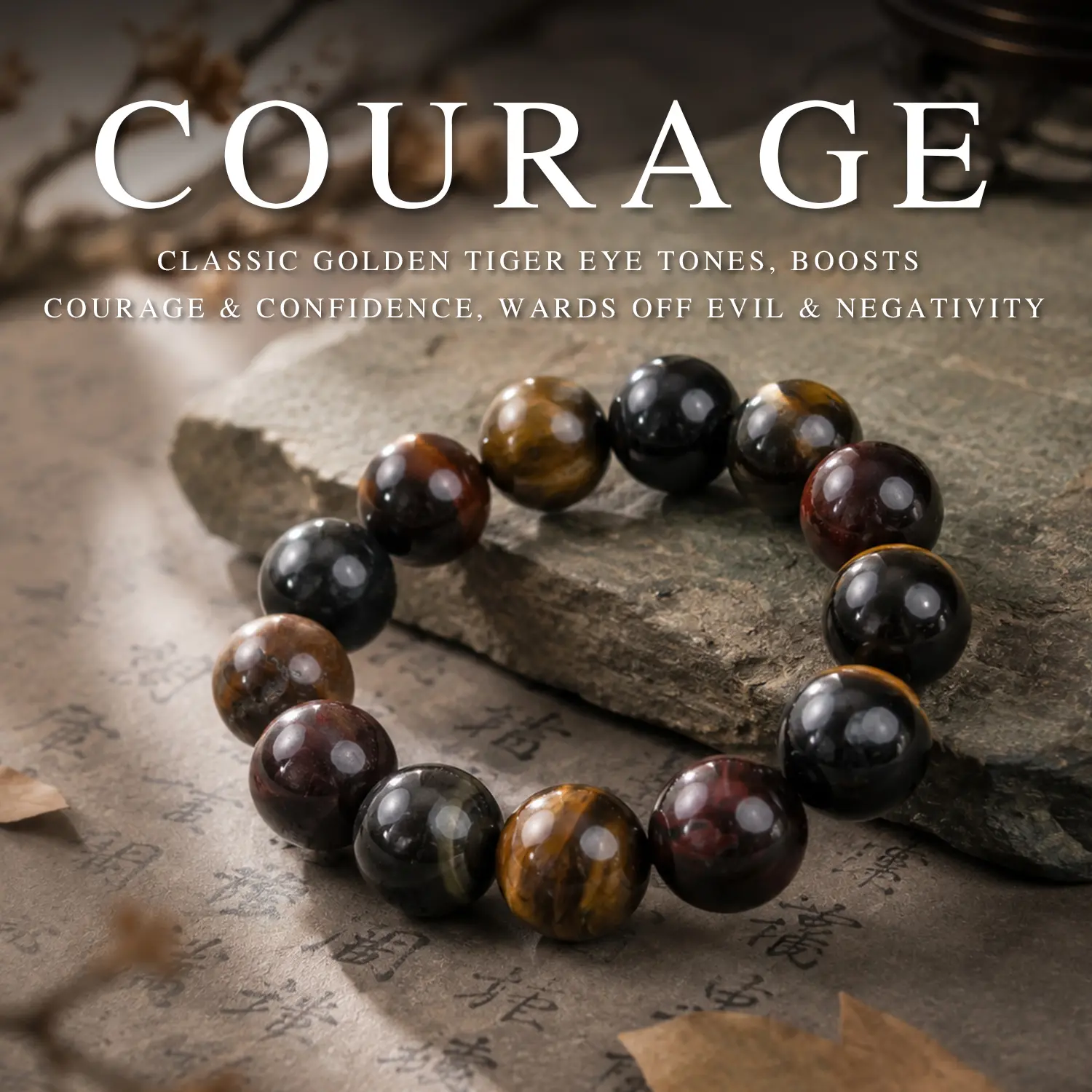 LUMAWU Natural Tiger's Eye 18mm Beads Bracelet - Inspirational Exquisite Trendy Golden Tone Costume Jewelry, Dispels Fear and Anxiety, Boosts Confidence & Career Mindset for Daily Wear, Inspirational Beaded Bracelet, Tiger Eye Bracelet