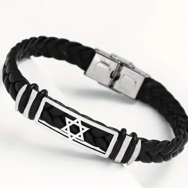 Leather David star men bracelet