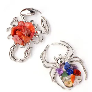 Natural Healing Gemstone Irregular Crystal Gravel Kit, 1 Count Creative Spider Scorpion Animal Metal DIY Decor, Fengshui Ornaments for Home Decor, Crystal Cluster