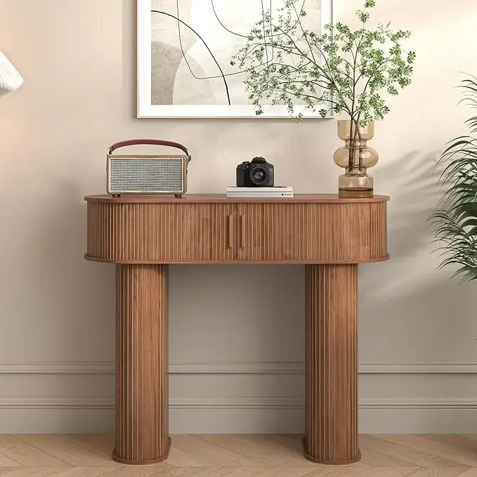 Round Console Table, Mid Century Modern Console Table, Sofa Table, Narrow Entryway Table for Hallway Living Room