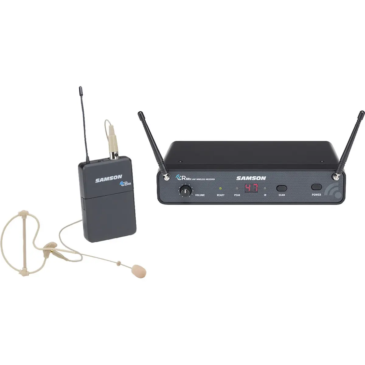 Samson Concert 88x UHF Wireless Earset System, Includes CR88x Wireless Receiver, CB88 Beltpack Transmitter, SE10 Earset Microphone, K: 470-494MHz