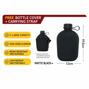 Professional Large Capacity Aluminum Water Bottle with Portable Strap, Food-Grade Outdoor Sports Canteen for Hiking Camping Military Training & Cycling