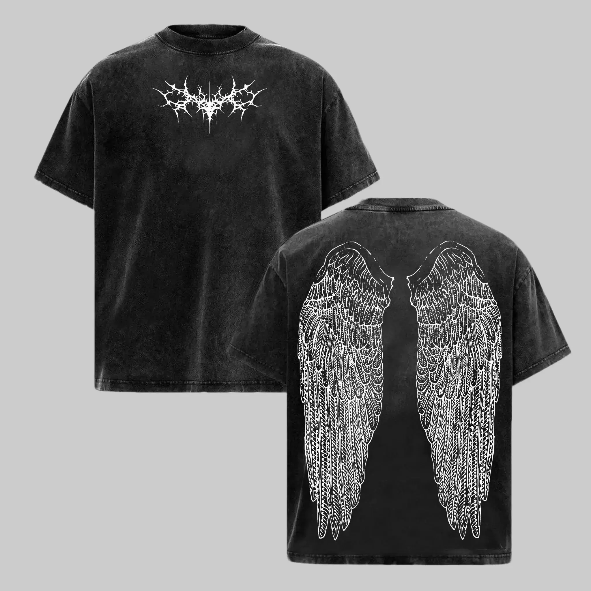 Y2K Gothic Wing T-Shirt Dark Oversized Vintage Washed Graphic Tee Emo Grunge Alt Streetwear Anime Harajuku Fairycore Cyberpunk Opium Aesthetic Hip Hop Retro Distressed Top Trending Viral Unisex Couple Summer Short Sleeve TikTok Fashion Baggy