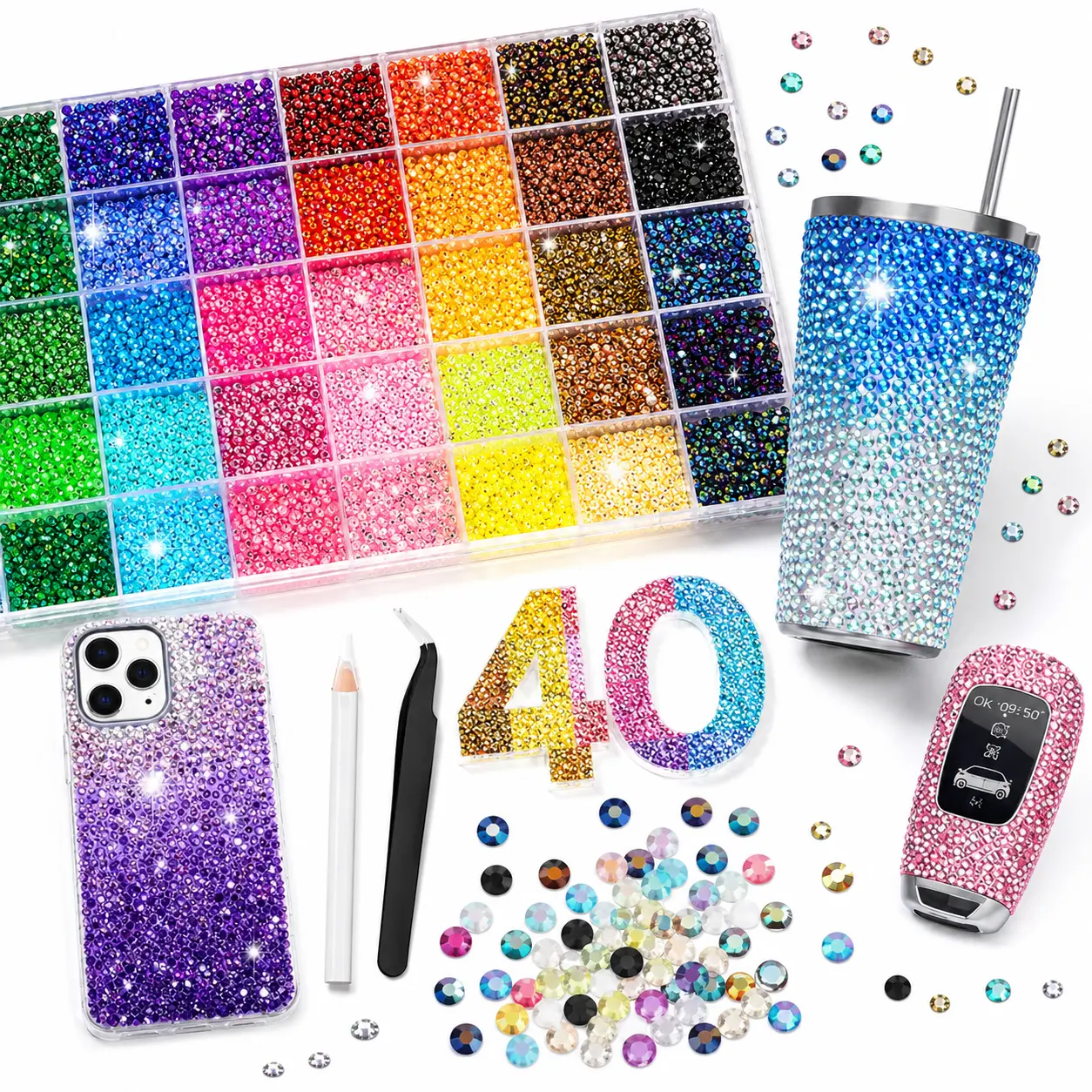 40000Pcs Jelly Rhinestones Multicolor Resin Flatback Gems with Kit Tools for Diamond Art Bedazzling Jewelry Crafting Book Shoes Nail Art summervibes Nail Design Nail Extension Diy