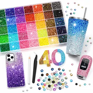 40 Color 40000Pcs Jelly Rhinestones Multicolor Resin Flatback Gems with Kit Tools for Diamond Art Bedazzling Jewelry Crafting Book Shoes Nail Art summervibes