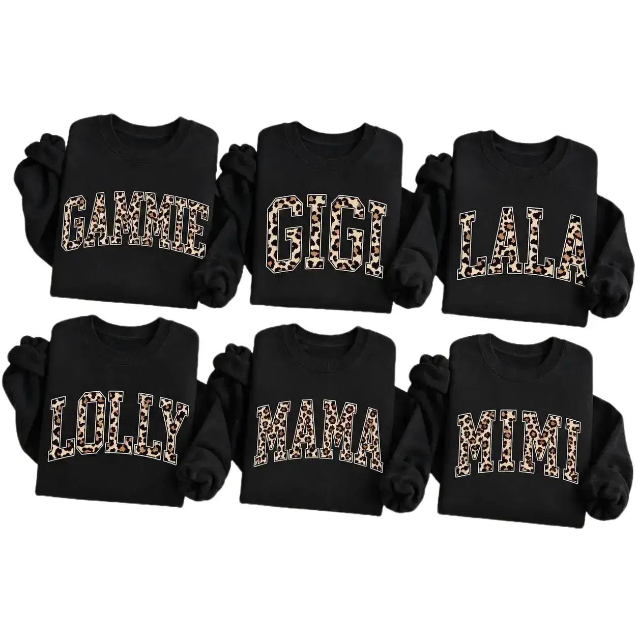 Personalized Mama Mimi Gigi Lolly Lala Crewneck, Leopard Family Matching Sweatshirt, Custom Grandma Mom Gift, Mother's Day Family Sweatshirt, Matching Family Crewneck, Leopard Letter Sweatshirt -DarkFlex