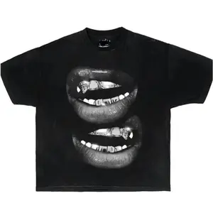 Grin Fang Mouth Garment-Dyed Boxy Shirt Streetwear Tshirt,Fashion Cotton, Full Colors, Full Sizes, For Men, For Women