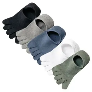 5 Pairs Men's Solid Color Five Finger Sillicon Anti-Slip Socks Cotton Breathable Sports Toe Socks dots  socks  sport
