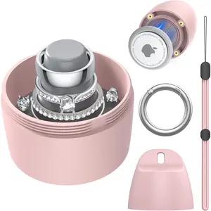 Travel Case for Oura Ring with  Bottom AirTag Holder Anti-Loss, Hard Shell PC  Storage Box, Portable  & Lanyard for Rings, Earrings & Small  (Blush Petal)