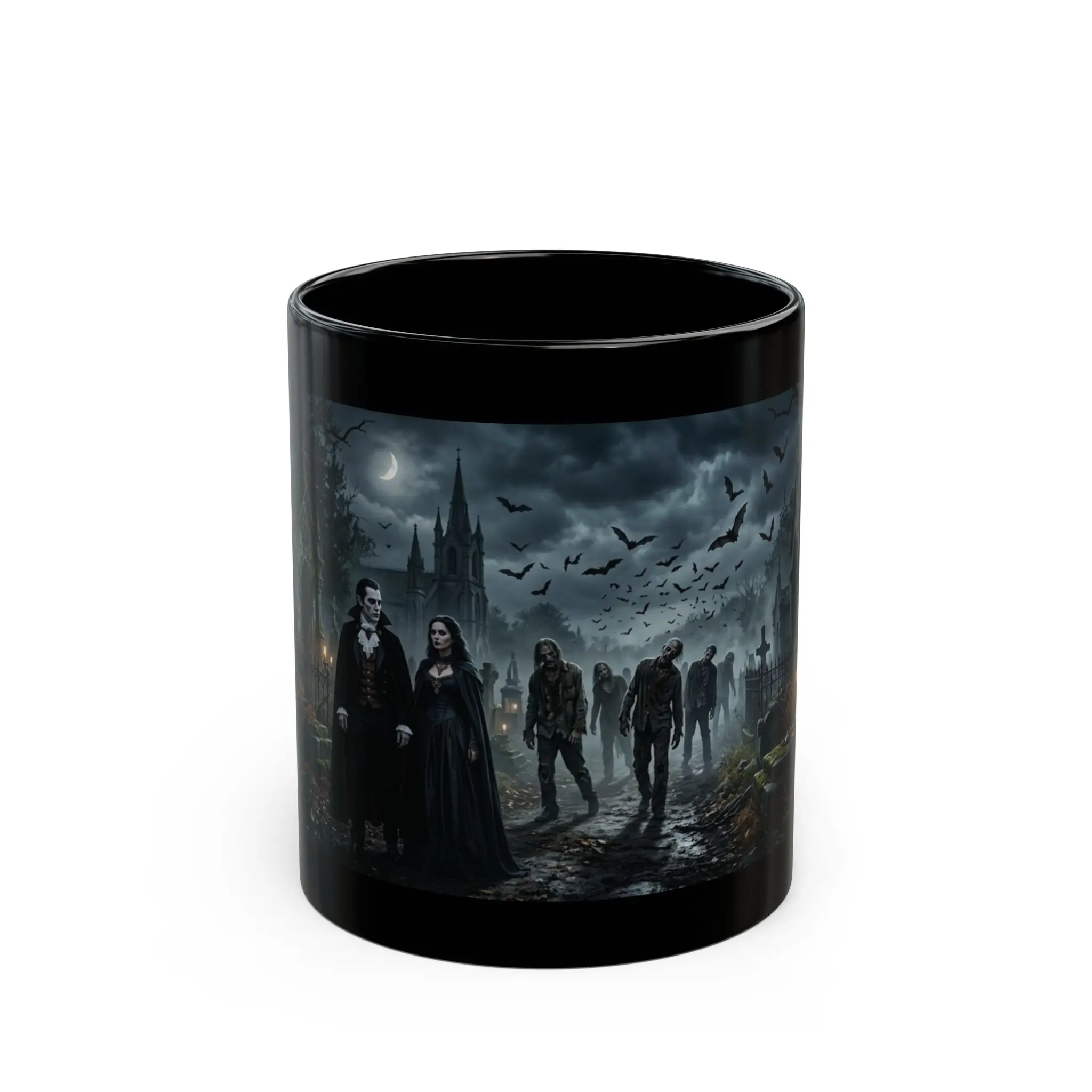 Gothic Cemetery Night Scene Mug | Halloween Zombie Vampire Graveyard