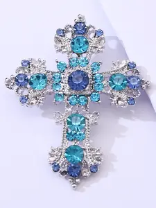 Water Drill Cross Brooch Pin, Creative Fashion Accessory, Blue Water Drill Design, Suitable for Women, Durable Pin for Collars Bags Jackets