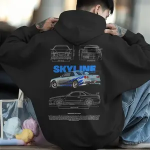 JDM Skyline Legend Hoodie – Fan Art Car Graphic Pullover, Retro Streetwear Drift Culture Sweatshirt for Car Lovers