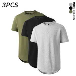 Men’s 3-Pack T-Shirts with Irregular Curved Hem – Soft Stretch Cotton Blend, Breathable Summer Short Sleeves