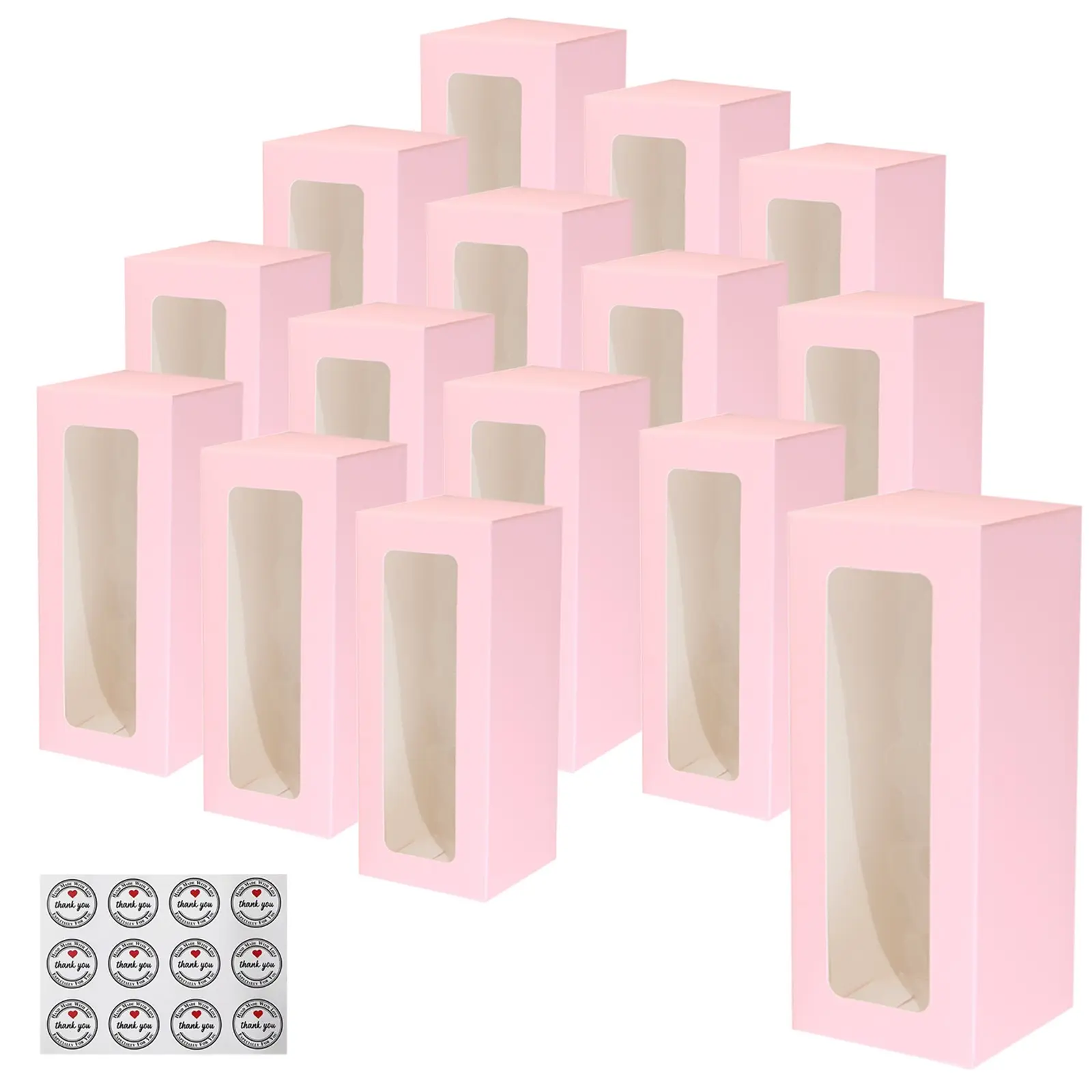 Gift Boxes,8.7'x3.15'x3.15' Cardboard Gift Boxes with Clear Window for Party Favor Treats, Homemade Soap, Candy（Pink）