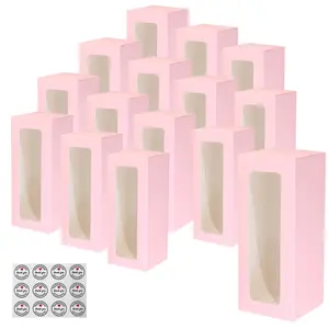 Gift Boxes,8.7'x3.15'x3.15' Cardboard Gift Boxes with Clear Window for Party Favor Treats, Homemade Soap, Candy（Pink）