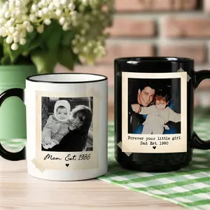 Personalized Vintage Mom Photo Mug, Custom Mother and Kids Picture Cup, Gift from Daughter