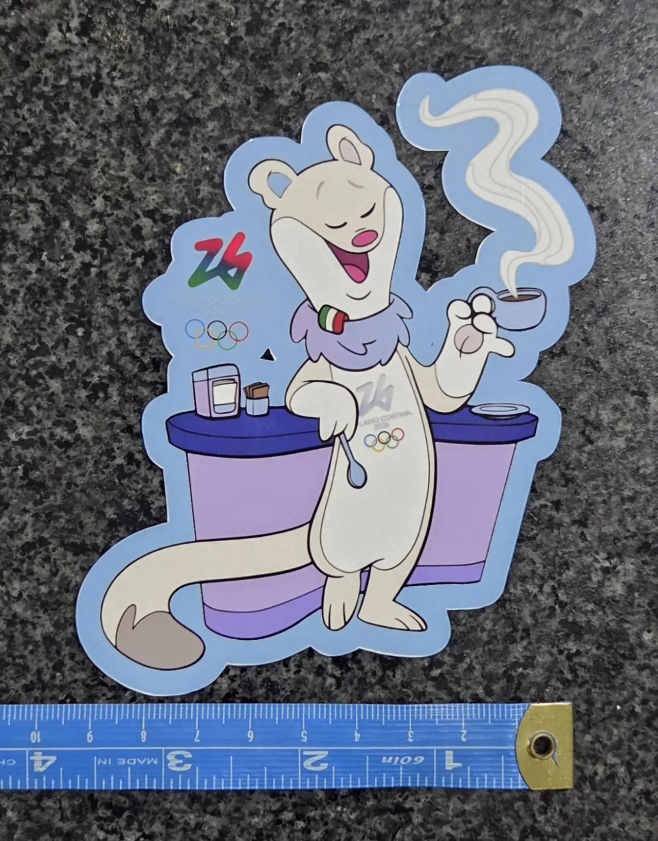 Milano Cortina 2026 Winter Olympic Mascot Tina Milo Delcal Stickers Drinking Coffee Capachino