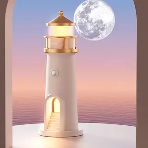 Moonlight Lighthouse Projection Light with Motion-Sensor Night Light, USB Rechargeable Lighting, Bedroom Bedside Lamp, LED Moonlight Projection Ambient Light, Decorative Gentle Lamp
