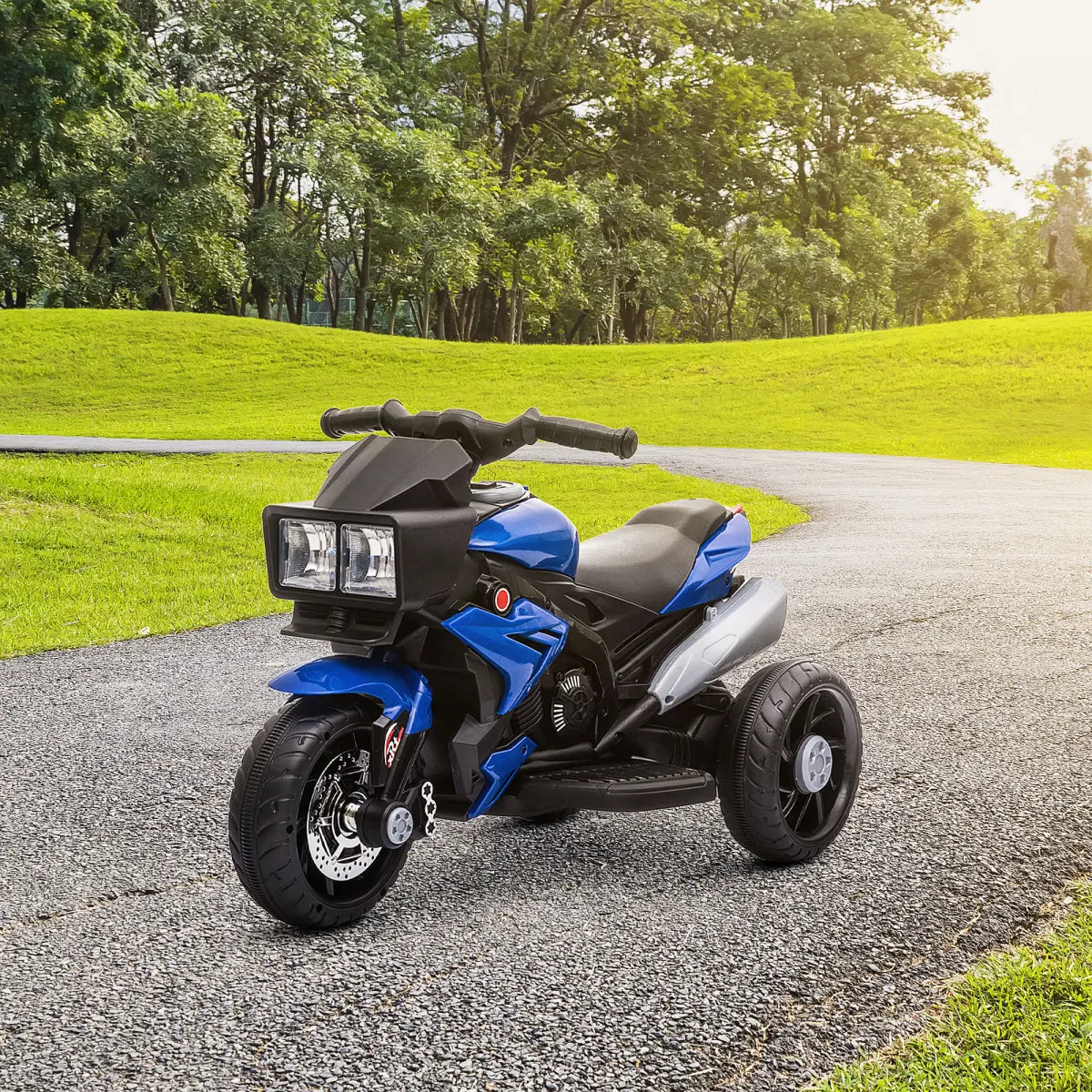 Aosom 6V Kids Motorcycle Toddler Ride-on Toy, High-Traction Battery-Operated Mini Electric Motorbike with Forward/Reverse Switch, Music, Headlights, Horn, Blue slow start