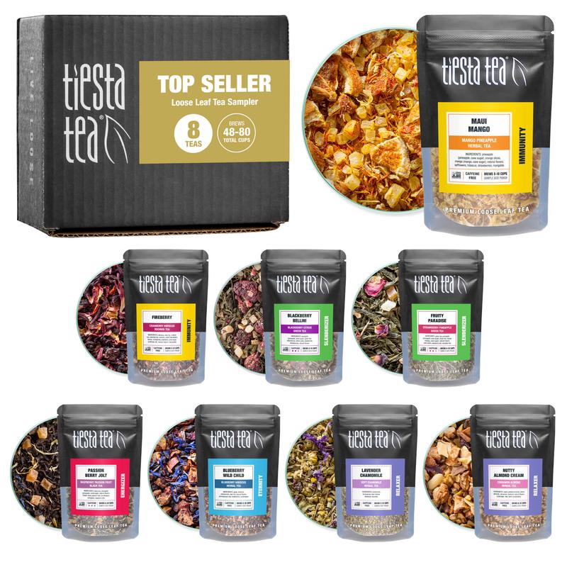 Tiesta Tea Top 8 Favorites Sampler Set - Up to 80 Cups, High to No ...