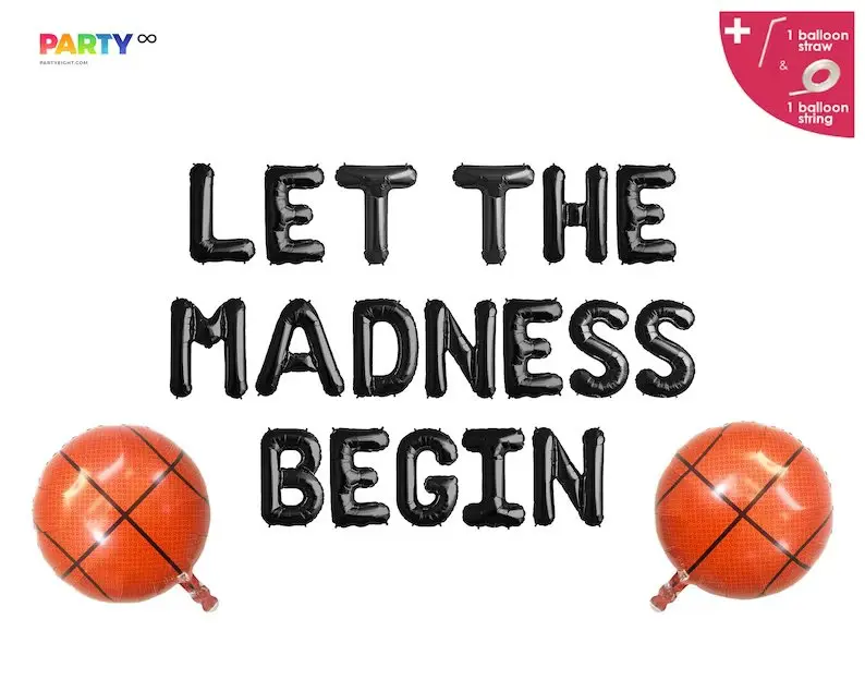 Let The Madness Begin balloon banner | basketball parties NCAA Basketball games party decorations | College Basketball Party Banner