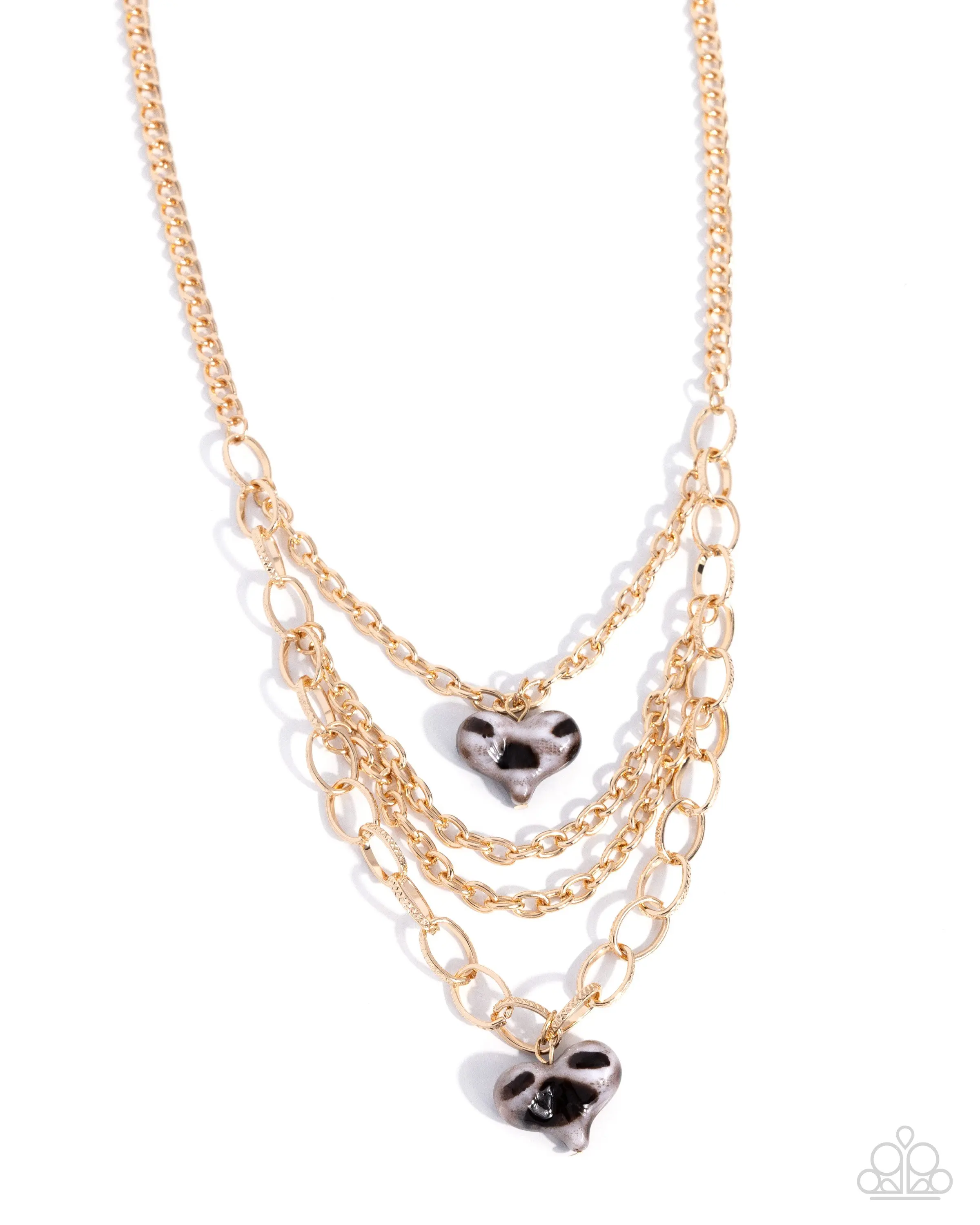 New Love - Brown Cheetah Print Heart Gold Layered Short Necklace - Paparazzi