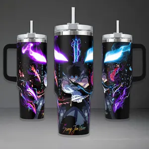 Sung Jin woo Arise Tumbler, Solo Leveling Shadow Monarch 40oz Cup with Handle, Anime Fantasy 20oz Stainless Steel Travel Mug, Otaku Gift, Solo Leveling Inspired Insulated Tumbler