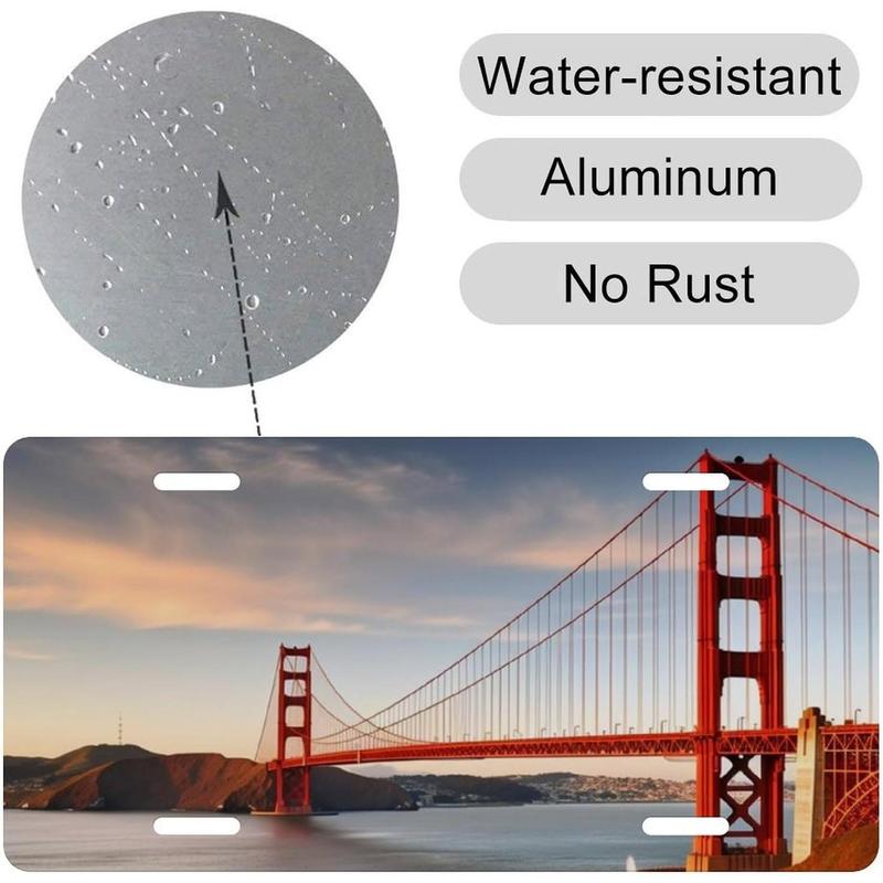 Golden Gate Bridge License Plate Frames for Women Universal Aluminum Us Car Tag Frame Personalized License Plate Cover with 4 Holes Cute Car Plates Frame Rustproof Front Plates Holder 6x12 Inches