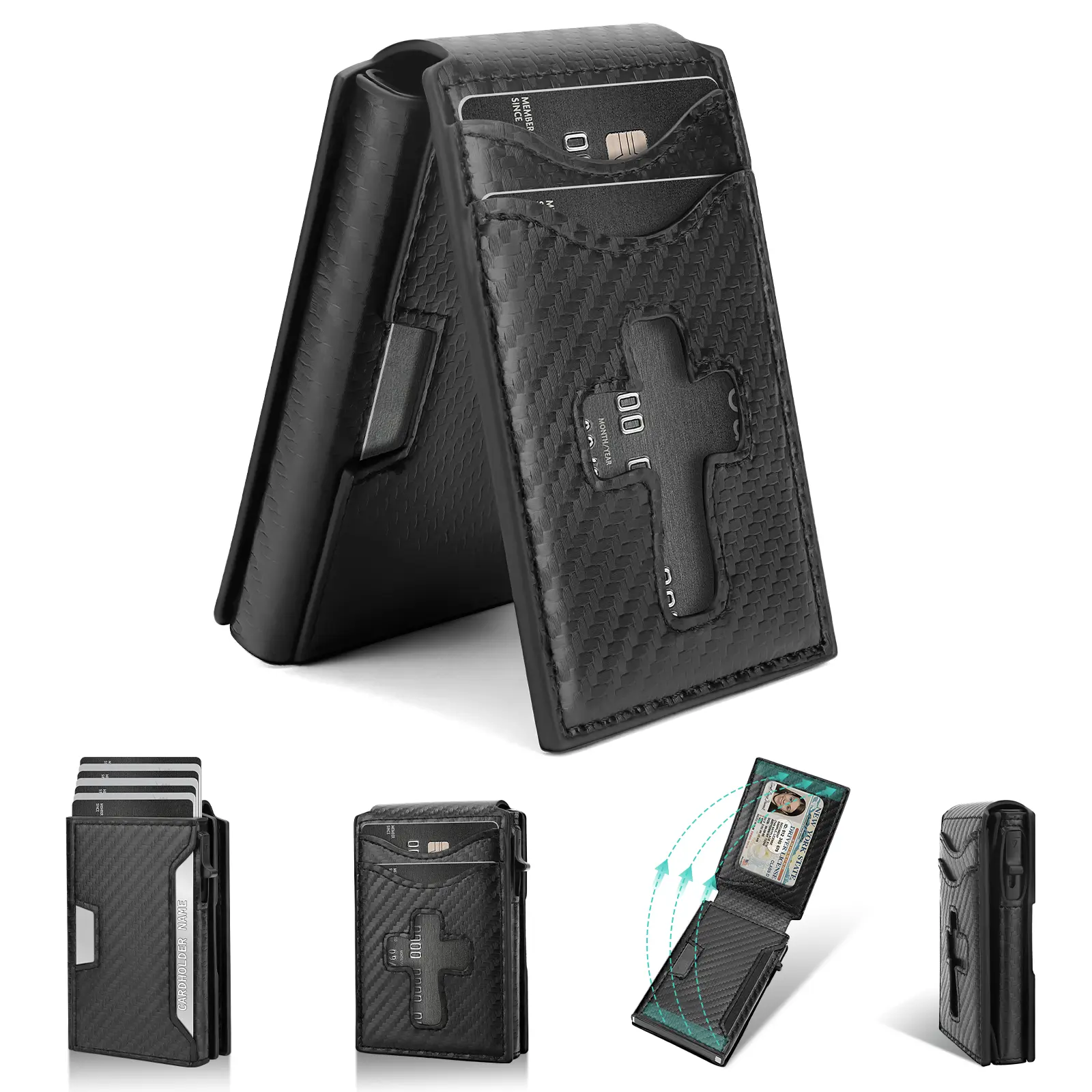 Men's Minimalist Carbon Fiber Pop-Up Wallet, RFID Blocking Built-in Tracker, Magnetic Closure, Large Capacity ID Window & Cash Slot, Portable Daily Carry Wallet for Men
