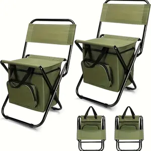 2pcs Fishing Chair With Refrigerator Bag Folding Small Fishing Stool, Portable Back Fishing Stool, Light Outdoor Folding Chair For Fishing, Hunting, Camping Travel Seats, Can Support 250 Pounds (green, Black, Blue)