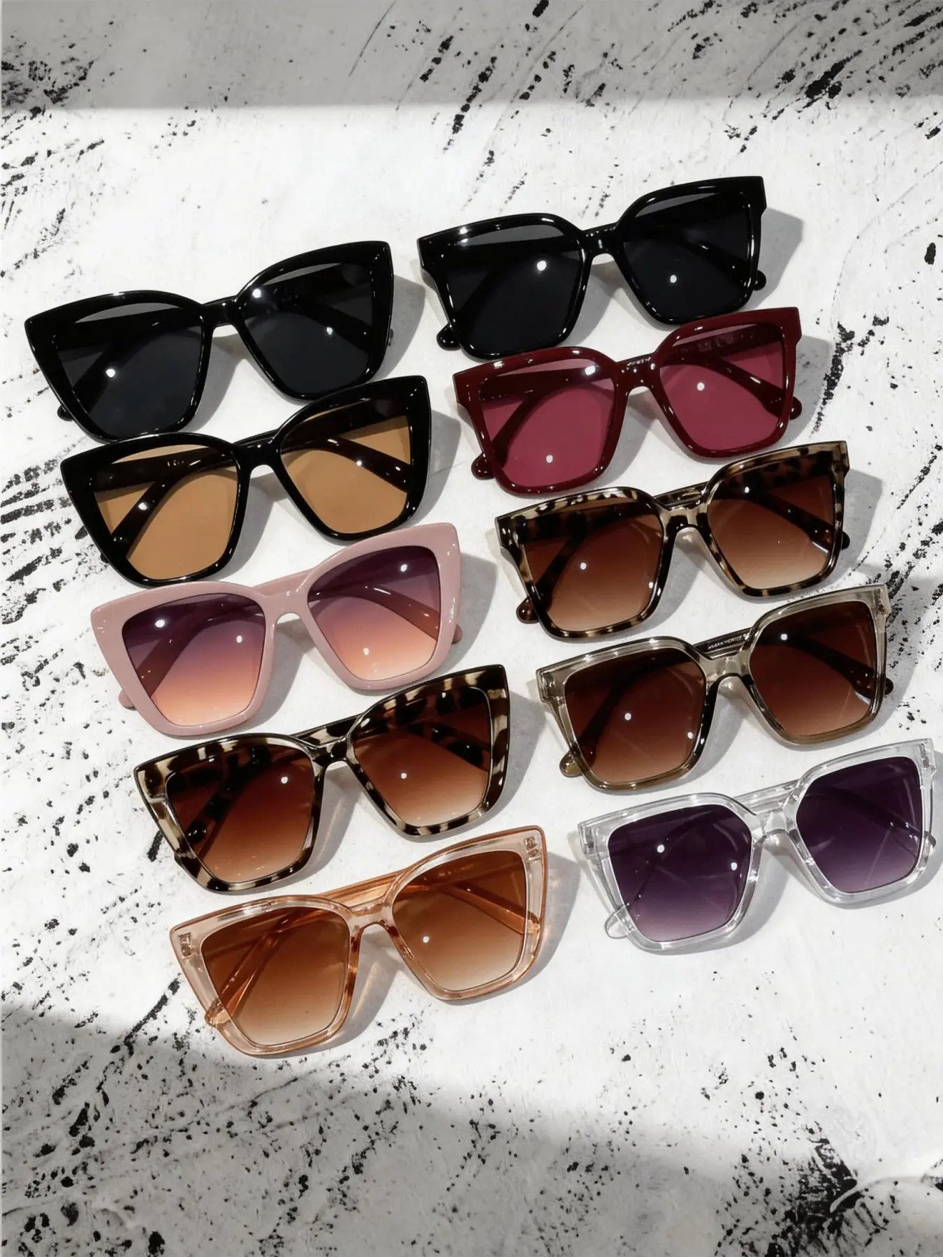 Elegant Women's Large Frame Thick Edge Trendy Square Sunglasses, Trendy Shades, Trendy Fashion Shades, High Quality Sunglasses, Bulk Sunglasses, Perfect for Daily Outing and Vacation, Ideal Gift Choice, Set of 10 Pairs
