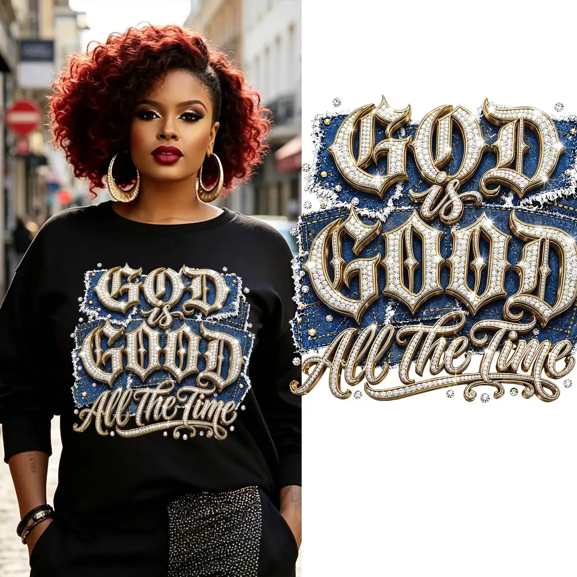 God Is Good All The Time DTF Transfer (Not Rhinestone) - Faith & Patience Vibes - Trust · Timing · Purpose - Suitable For T-shirts, Bags & Fabric Decor, Washable Iron-On Stickers, Christian Faith Heat Transfer Stickers