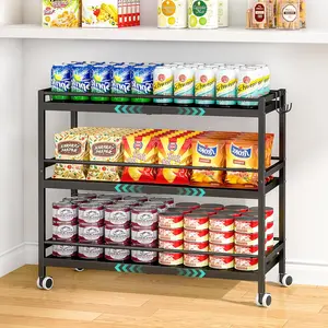 3-Tier Expandable Rolling Pantry Organizers and Cart with Wheels, Pantry Organizer, Snack Cart for Pantry, Cart with 4 for Snack, Food, Vegetables