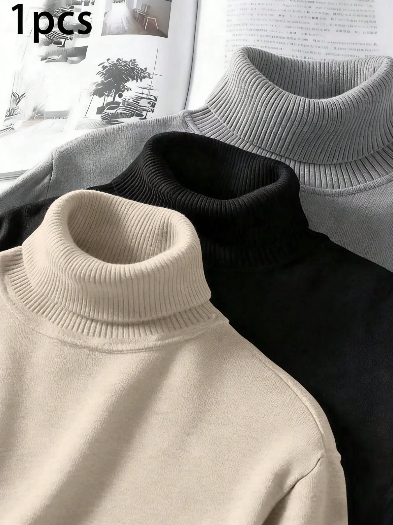 【High-neck, fleece-lined, simple base layer shirt.】Men's Sporty Sweater, Warm High Neck Long Sleeve Top, Casual Fitted Winter & Spring/fall Wear, Comfortable Daily Use