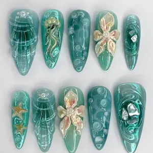 3D Jellyfish Press On Nails Handmade Ocean Mermaid Nail Art