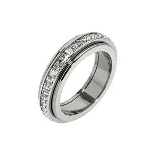 Unisex stress-relief ring – a titanium steel rotating fingertip spinner ring, inlaid with cubic zirconia, to help relieve stress; it can also be used as a wedding ring or a token of love; comfortable to wear. fathersdaygiftideas