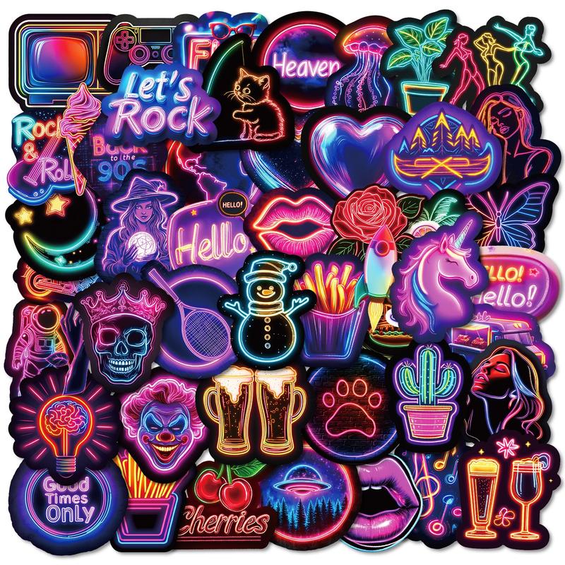 Neon Stickers 50pcs Trendy Hot-Selling 4 Series Waterproof DIY Stickers for Laptops Water Cups Phone Cases Personalized Expression