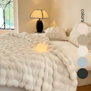 Solid Color Faux Rabbit Fur Blanket, 1 Count Soft Comfy Skin-friendly Warm Throw Blanket, Bedding Supplies for Home Bedroom Living Room Dormitory, Soft Fleece Blanket