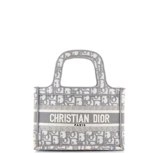Pre-owned Dior Canvas Plain Tote Bags REBAG Christian Book Tote Embroidered Canvas Mini by Rebag