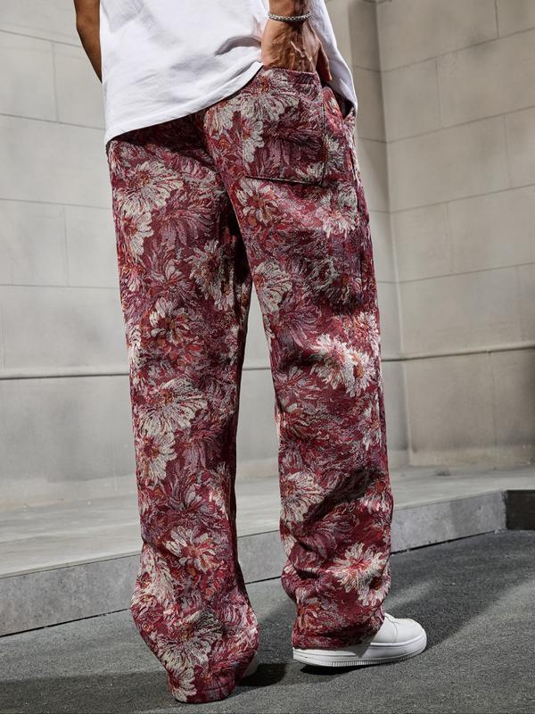 Men's Floral Print Woven Pants, Regular Fit Casual Comfy Trousers for Spring & Fall, Fashion Men's Bottoms for Daily Wear