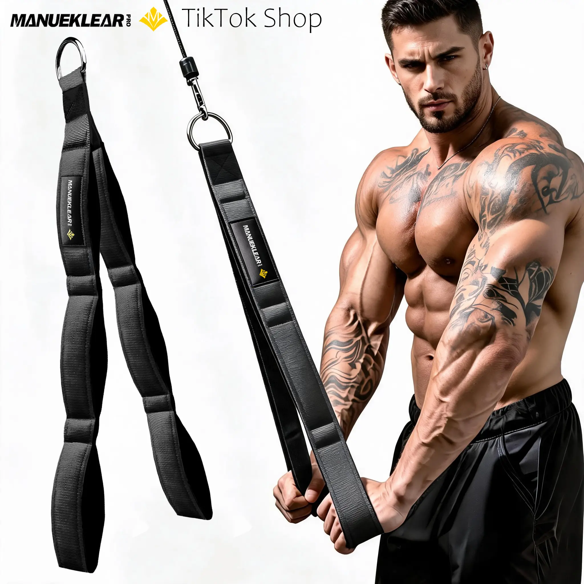 M MANUEKLEAR Tricep Rope Cable Attachment, Extra-Long Dual-Handle Design with Neoprene Grips for Gym Workouts and Greater Range of Motion, Double Handles, Adjustable
