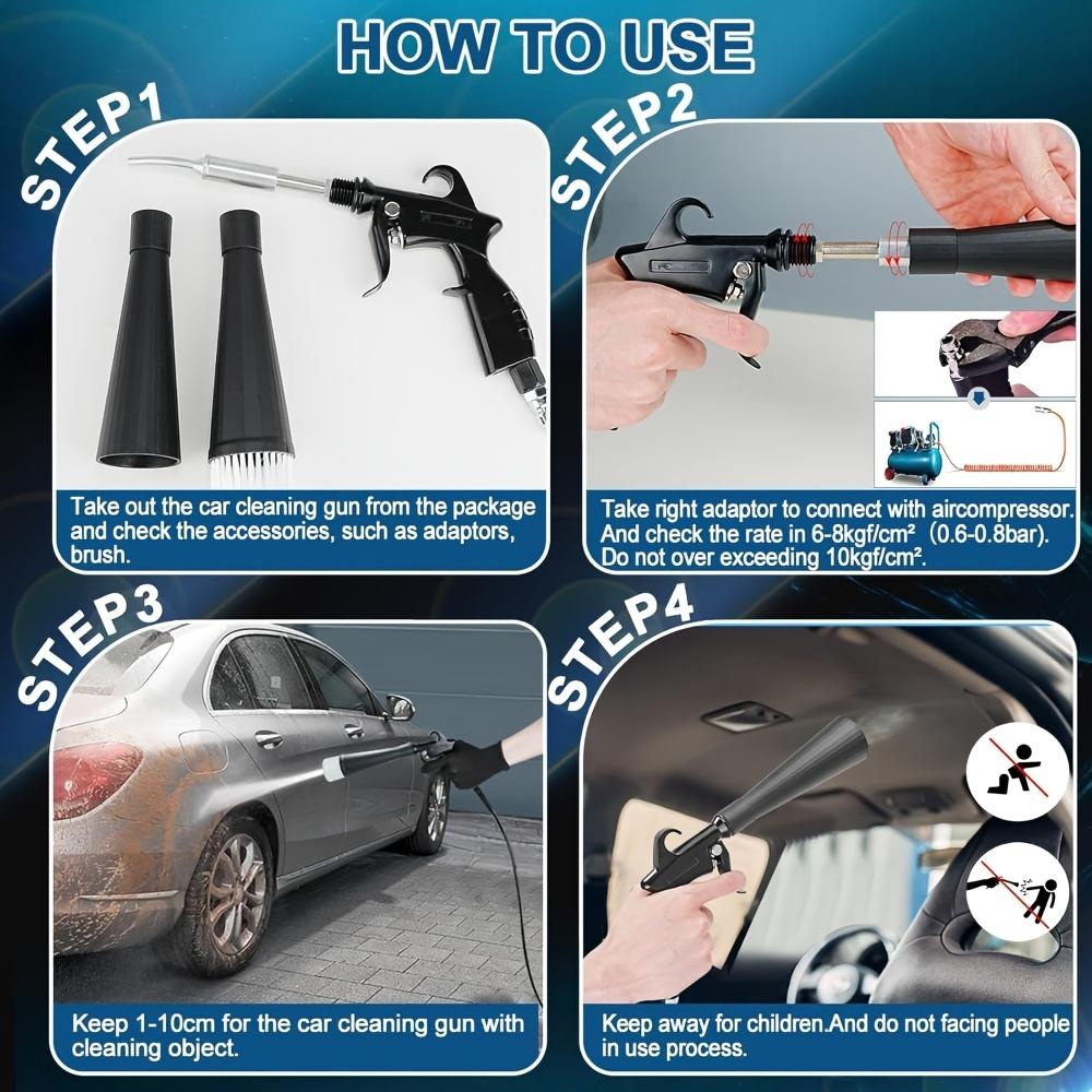 Adjustable Valve Tornado Car Cleaning Gun, High Pressure Air Blower Duster with Flow Control, Safe Leather & Crevice Deep Clean Tool for Pro Automotive Detailing