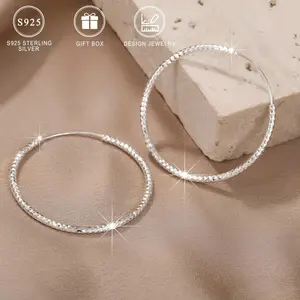 Large Sparking Hoop Earrings 925 Sterling Silver Hypoallergenic Elegant Jewelry For Women, Ideal Party Gift Earrings With Box